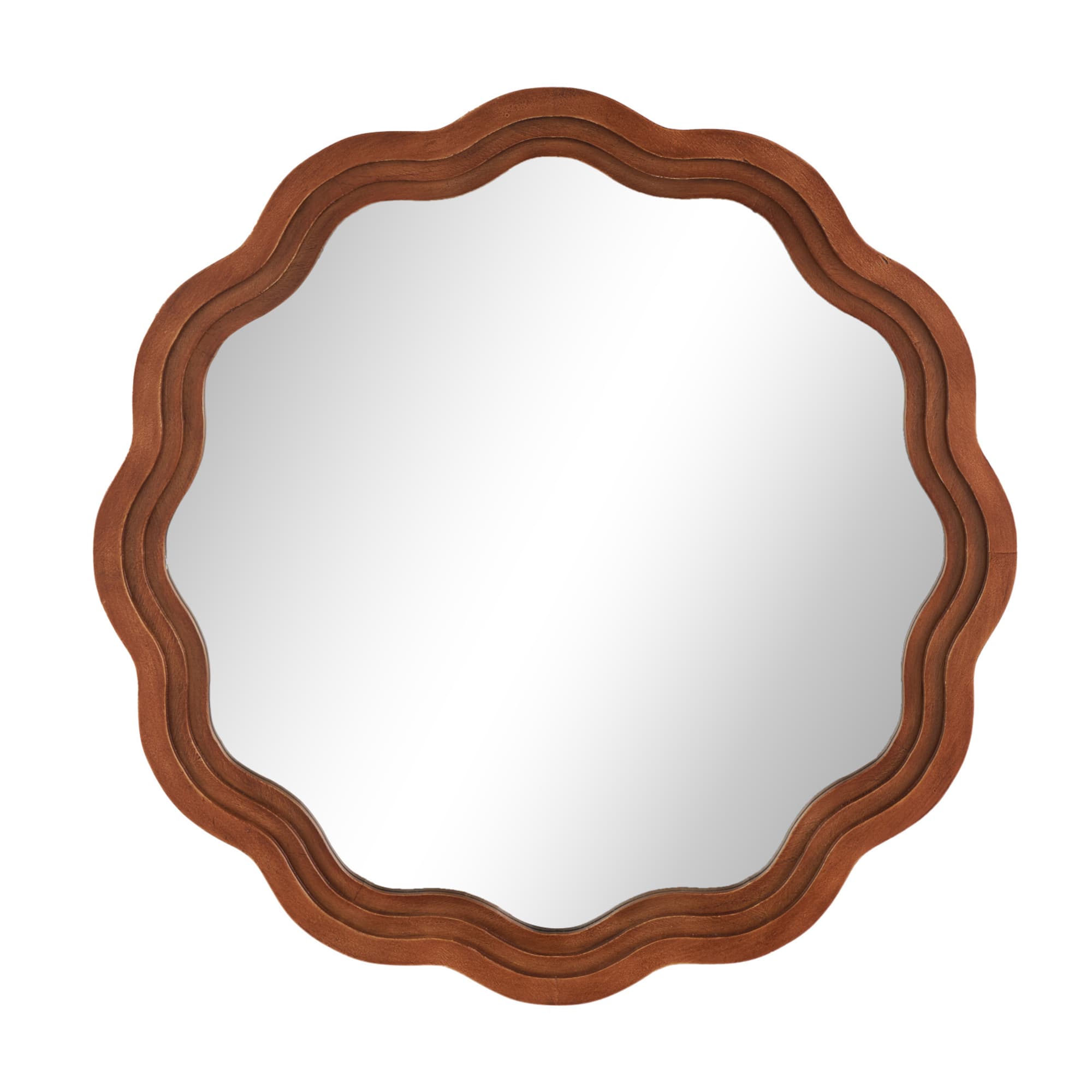 31" Brown Wood Handmade Wall Mirror with Dimensional Carved Frame
